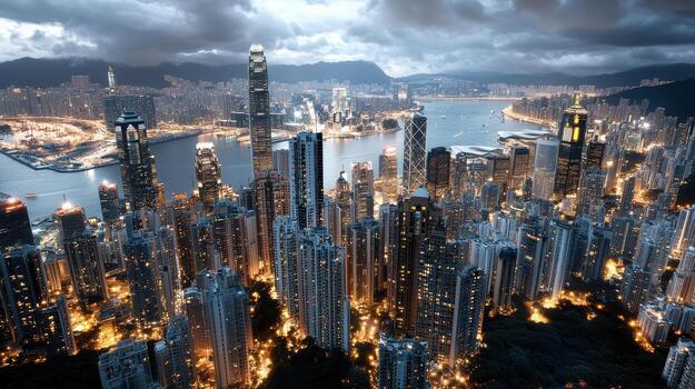 Hong kong skyline at night photo