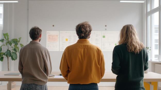 Collaborative brainstorming session in a modern office environment focusing on project ideas and planning strategies photo