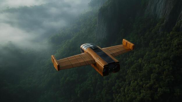 Drone soaring above dense jungle landscape capturing breathtaking aerial views at dawn photo