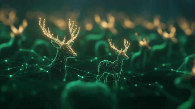 deer in a forest scene with glowing antlers showcasing nature and technology seamlessly merging in a tranquil environment photo