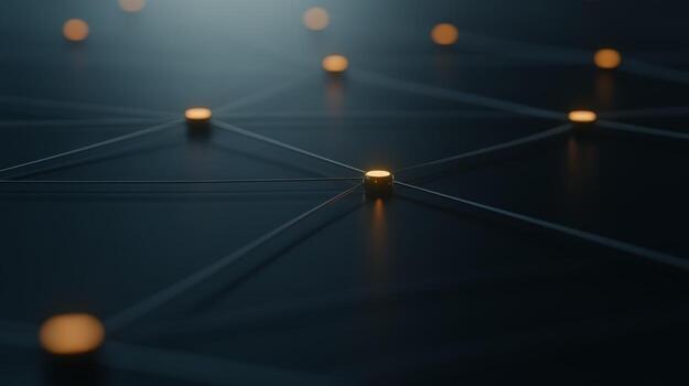 Connected nodes with glowing points on dark background representing networking and technology concepts photo