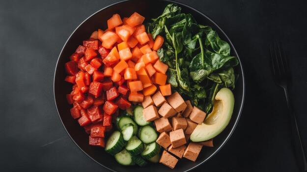 Fresh vegetable and protein salad bowl with vibrant colors and healthy ingredients for a nutritious meal photo