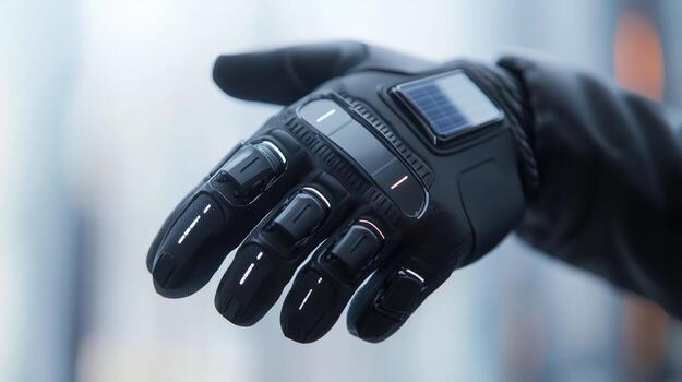 Futuristic smart glove with touch technology designed for various applications in urban environments photo