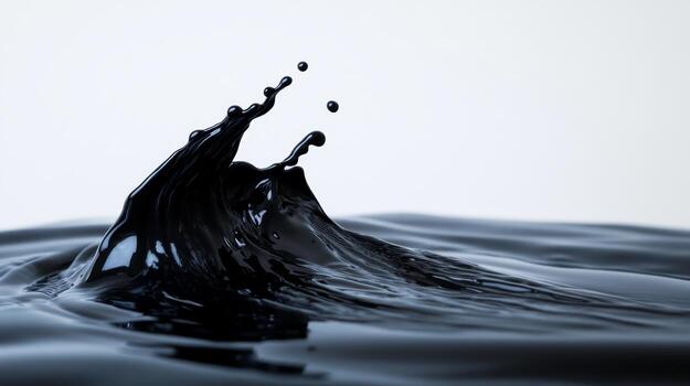 Black liquid waves create dynamic splashes against a smooth background in a minimalist composition photo