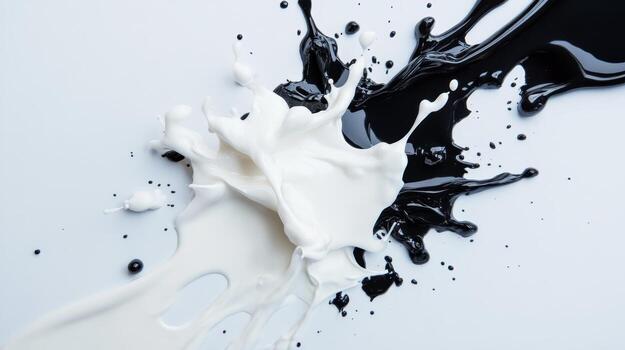 Dynamic splash of black and white liquid creating an abstract artistic background photo