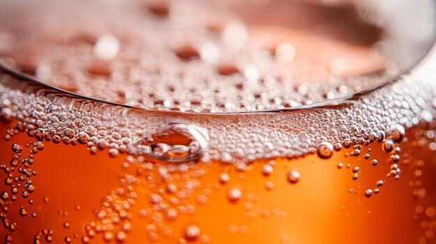 Effervescent beverage in clear glass with bubbles rising in refreshingly vivid color photo