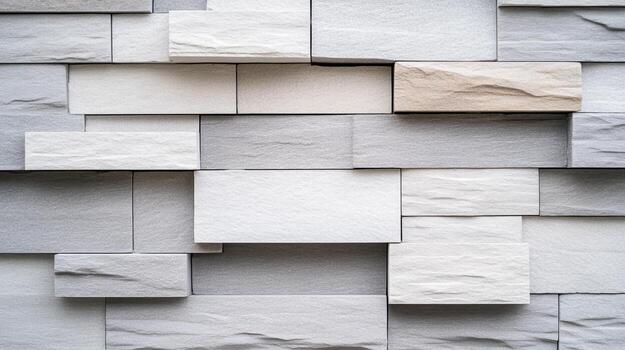 Textured gray stone wall with varied dimensions and patterns enhancing modern architecture aesthetics photo