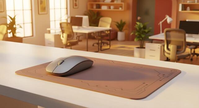 Mouse And Mousepad coding concept in coworking space isometric 3D photo