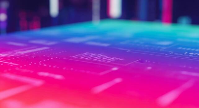 abstract futuristic technology circuit board pink, blue, and red gradient photo