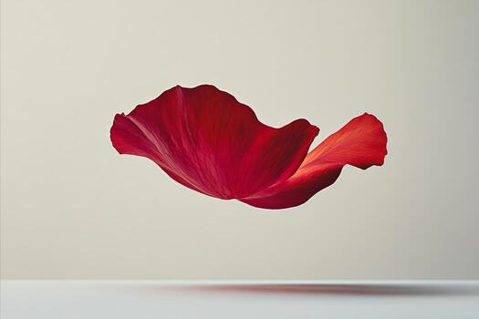 Floating Crimson Petal Against Neutral Background, Delicate Text photo