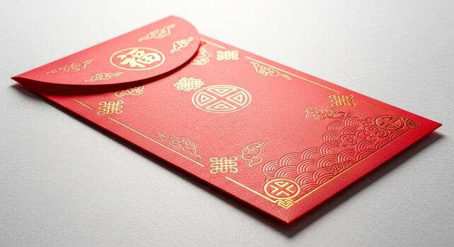 elegant red envelope with gold chinese characters and patterns for lunar new year photo