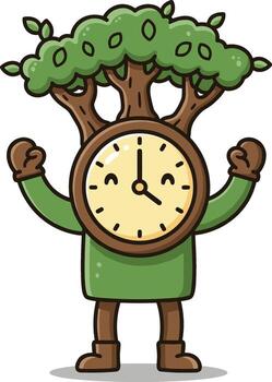 A cartoon clock with a tree on it vector