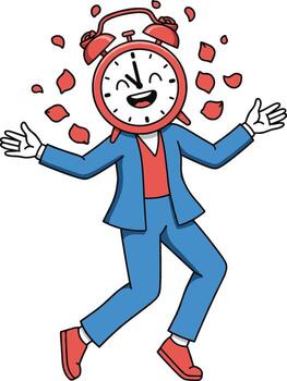 A cartoon man in a suit and tie running with a clock vector