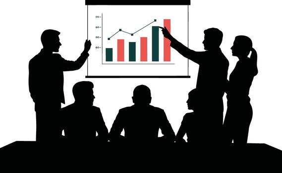 diverso negocio equipo colaborando en financiero crecimiento gráfico presentación silueta vector