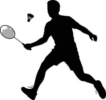 Dynamic badminton player in action silhouette capturing a powerful shot vector