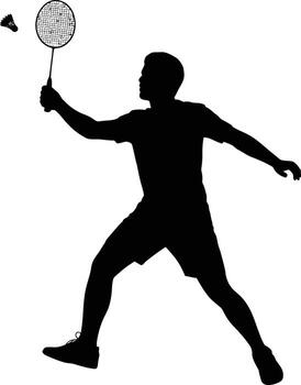 Dynamic silhouette of a badminton player executing a powerful smash shot vector