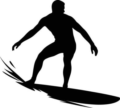 Dynamic silhouette of a surfer riding a wave with water splashes vector