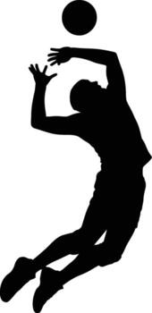Dynamic silhouette of a volleyball player executing a powerful spike jump vector