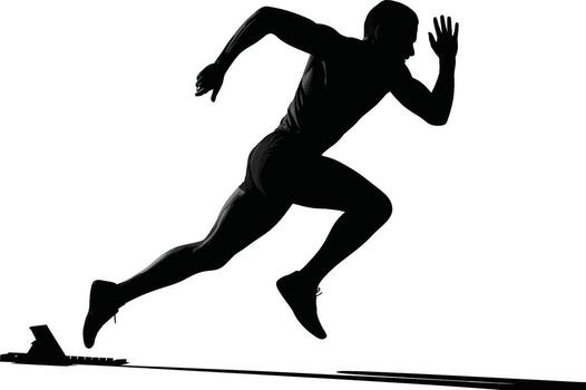 Dynamic silhouette of an athlete exploding from starting blocks in a sprint race vector