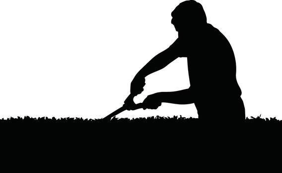 Man digging in the grass with a shovel in a striking silhouette vector
