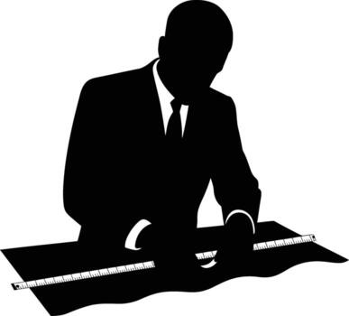 Man in suit working on a project with tools silhouette vector