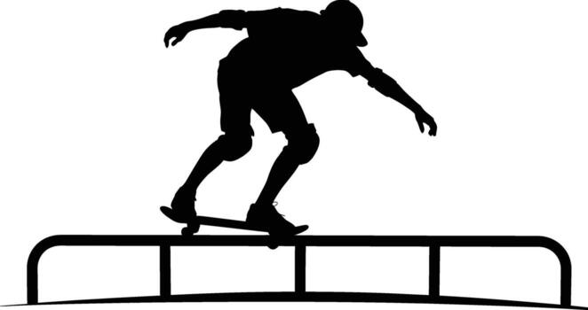 Skateboarder performing a trick on a rail in a dynamic silhouette vector