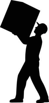 Worker in silhouette carrying a large rectangular object overhead vector