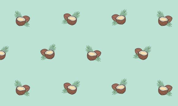 A repetitive pattern featuring brown chestnuts with green leaves on a light mint background. The design is simple and suitable for various applications. vector
