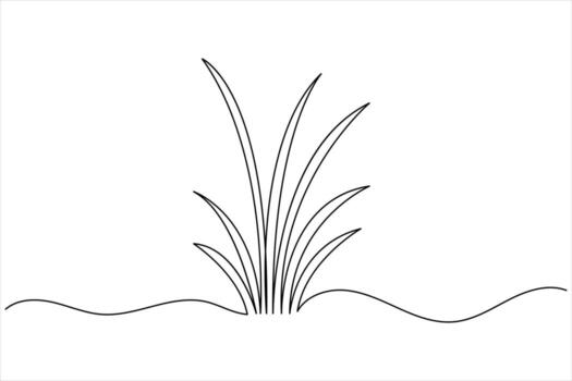 Minimalist wildflower and grass field continuous one line art on white background vector