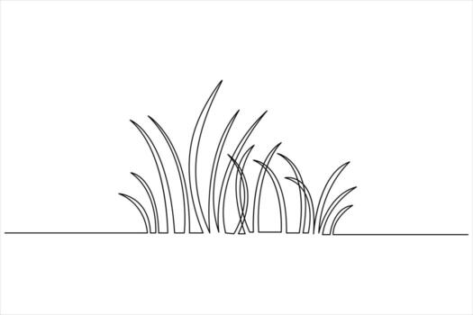 Grass outline with flower continuous line artwork in minimalist abstract style vector