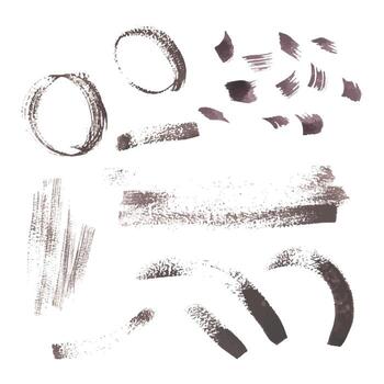 Dynamic brush marks. lines, splashes, dots, smudges and swirls watercolor dark isolated. Set of expressive lines, sweeps and rough textures. Various shaped of brush strokes circles, stripes, figures. vector