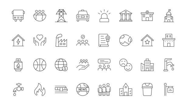 conjunto de contorno público servicios iconos moderno Delgado lineal web icono colocar. línea íconos relacionado a público utilidades. gas, electricidad, agua, calefacción. vector