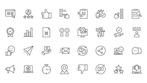 Survey feedback modern icon set. testimonial, customer thin line icons. For website marketing design, logo, app, template, ui, etc. vector