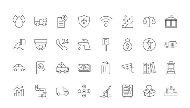 conjunto de línea público servicios iconos minimalista Delgado lineal web icono colocar. línea íconos relacionado a público utilidades, electricidad, gas, agua. vector