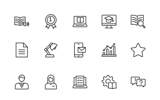 Education and learning modern line icons pack. Big UI icon set in a flat design. Thin outline icons pack. Thin line icons set of academic subjects and education. vector