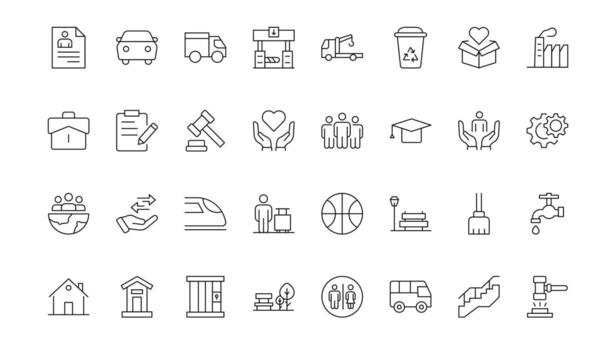 moderno icono conjunto de público servicios. mínimo lineal web icono colocar. línea íconos relacionado a público utilidades. gas, electricidad, agua, calefacción. vector