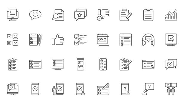 Survey feedback and testimonial icon set, customer thin line icons. For website marketing design, logo, app, template, ui, etc. vector