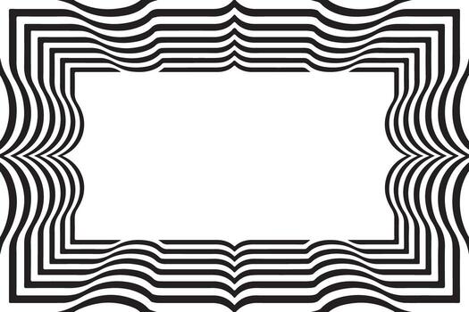 Optical illusion black and white wavy border frame with empty white center vector