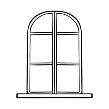 Arched vertical window with two sashes. outline illustration in sketch style. Interior and exterior elements. monochromatic illustration of retro window in the shape of an arch vector