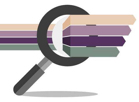 Magnifying glass focusing on parallel lanes with arrows, symbolizing project phases, workflow steps, or product and service streams. Concept for business, consulting, and process analysis. vector