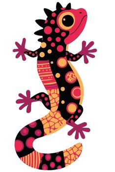 Colorful Cartoon Gecko with Abstract Patterns and Playful Design Elements vector
