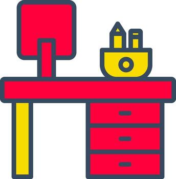 A desk with a computer and a pencil box vector