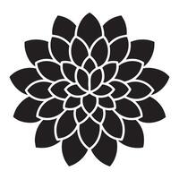 loto flor mandala silueta con superposición curvo pétalos en denso negro racimo en blanco antecedentes vector