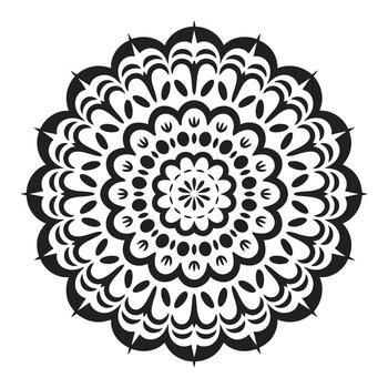 Intricate Mandala Silhouette Pattern With Dense Floral And Geometric Cluster Centered On White Background vector