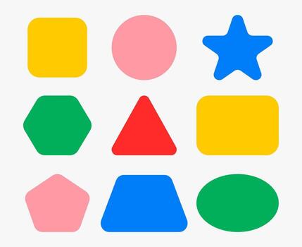 vistoso geométrico formas cuadrado circulo estrella hexágono triángulo rectángulo pentágono trapezoide oval vector