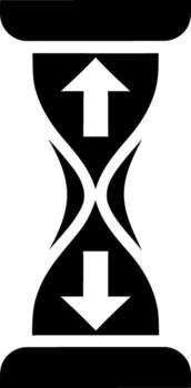 Hourglass icon with up and down arrows symbolizing time passing or flow vector
