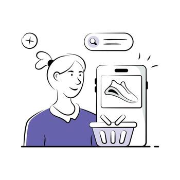 Hand drawn illustration of a customer adding products to cart vector