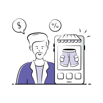 mano dibujado ilustración de comercio electrónico compras aplicación usuario interfaz. vector