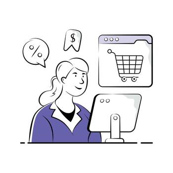 A customer browsing products on shopping website, ready to use vector