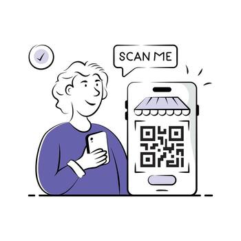 ilustración de un persona utilizando un teléfono inteligente a escanear un qr código vector
